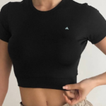 Siyah Renk Kadın Göbek Üstü Tişört - Kadın Giyim - Spor Giyim - Crop Boy Kesim - Esnek Kumaş - Pamuklu - Kısa Kol - S Beden